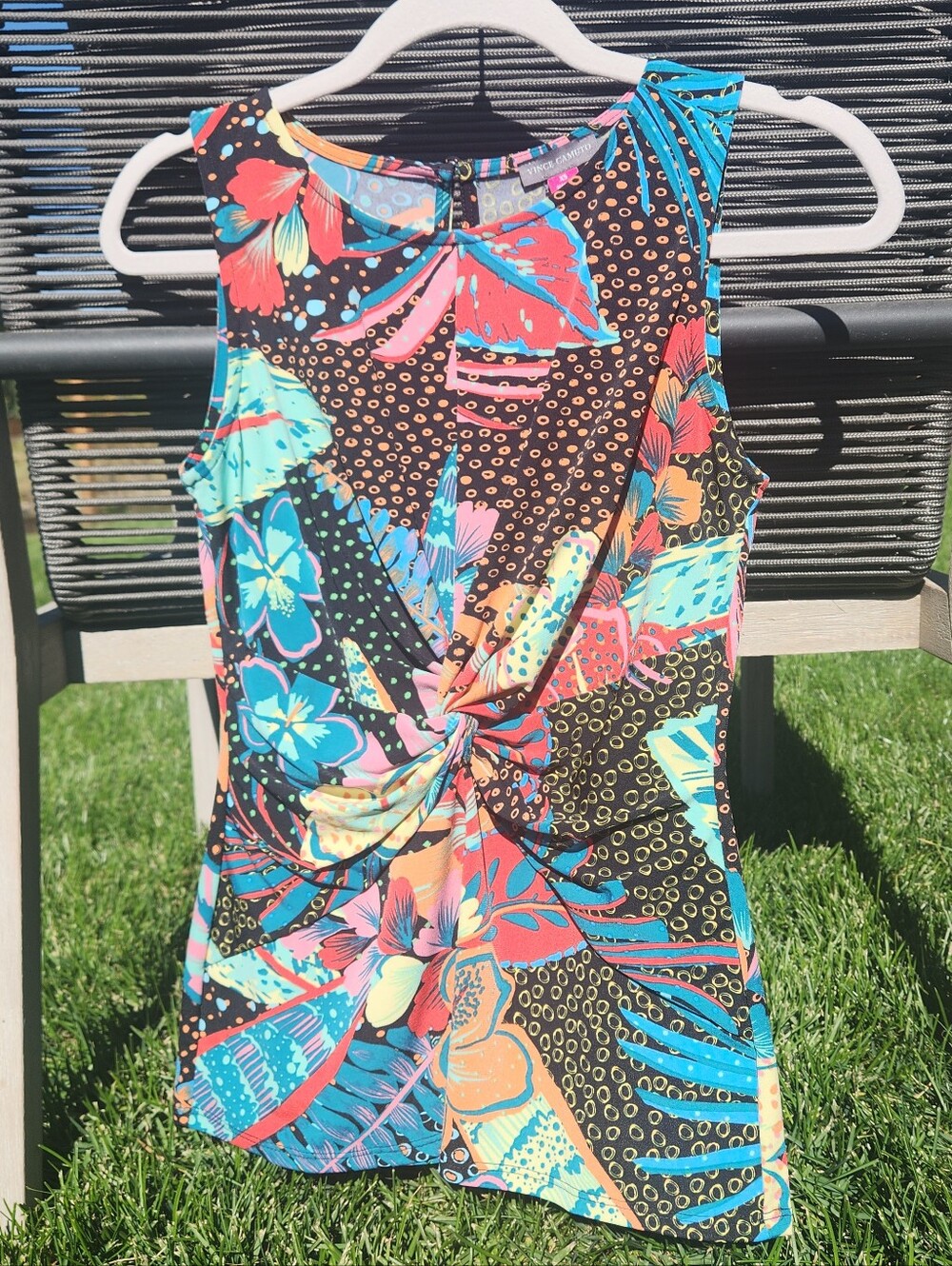 Vince Camuto Twist-Front Floral Tank Top - Black, Blue, Pink, Orange